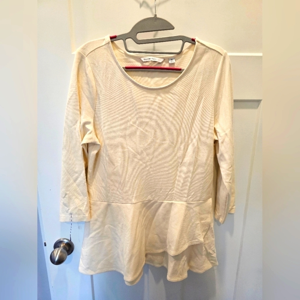 Isaac Mizrahi Live! Peplum Tunic Top – Ivory Cream Medium – Soft Stretch Layered